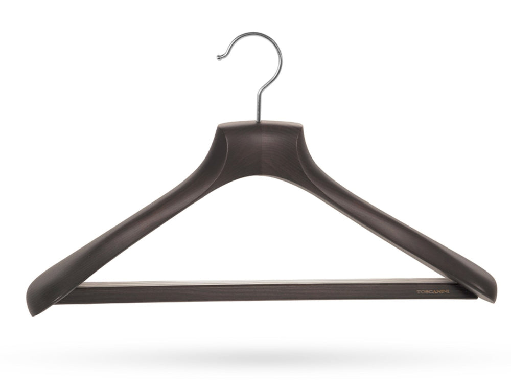 Quality Luxury Curved Wooden Suit Hangers Wide Wood Hanger for Coats and Pants with Velvet Bar Dark Mahogany Finish