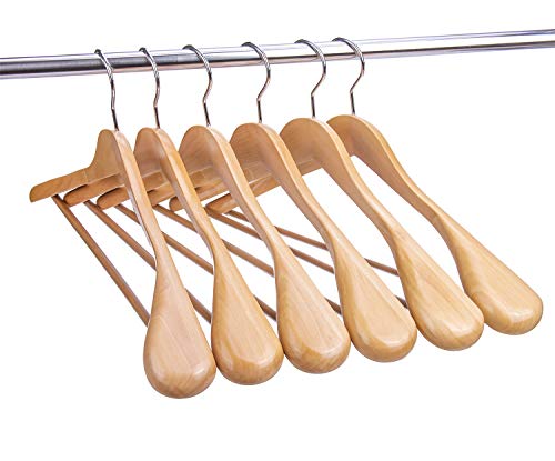 SUNFINE HANGER---Nature Smile Luxury Natural Wooden Suit Hangers - 6 Pack - Wood Coat Hangers,Jacket Outerwear Shirt Hangers,Glossy Finish with Extra-Wide Shoulder, 360 Degree Swivel Hooks & Anti-Slip Bar with Screw