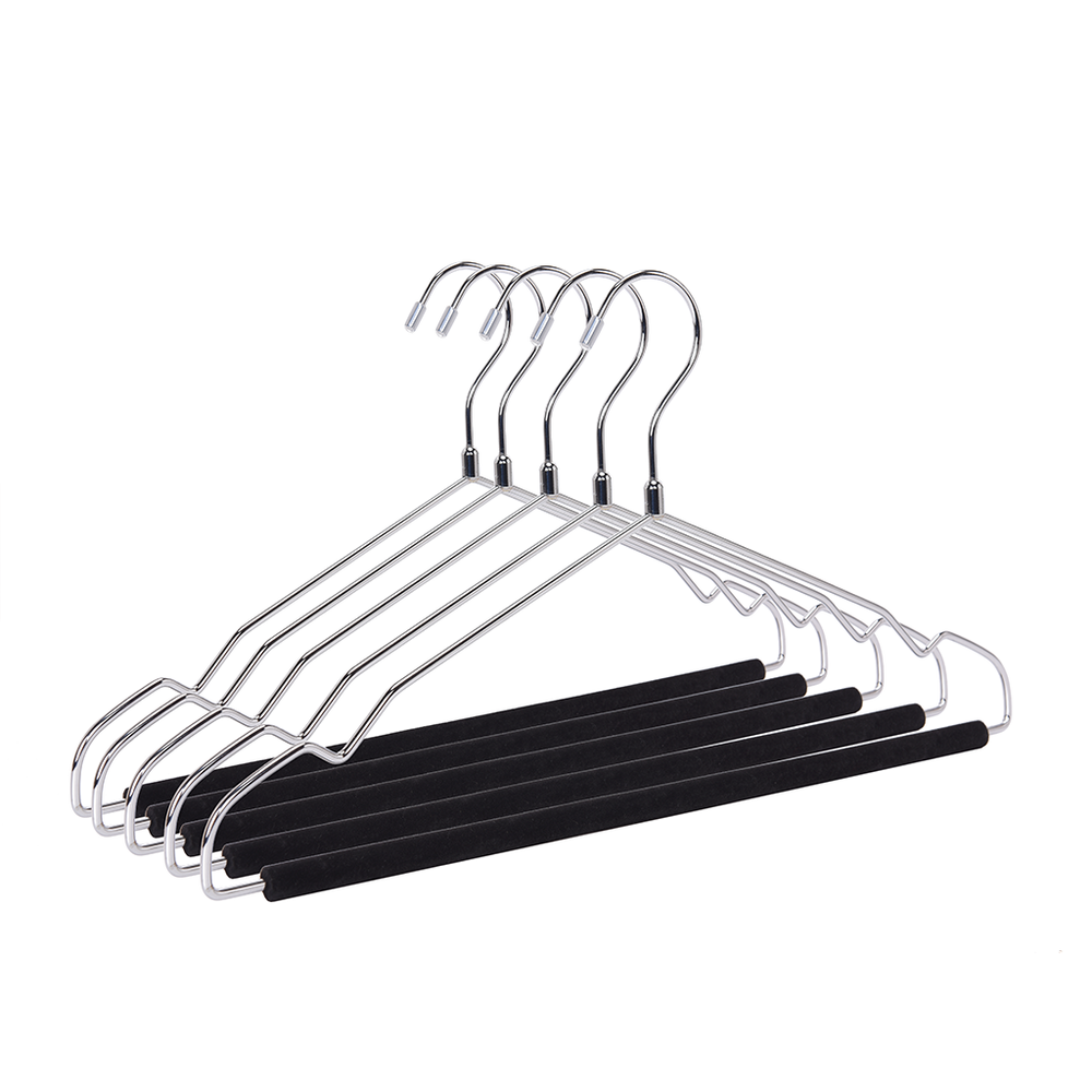 Shiny Chrome Metal Hanger with Flock Pant Bar