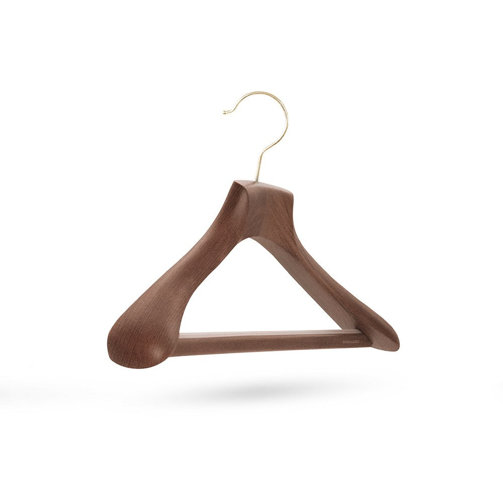 Quality Luxury Curved Wooden Suit Hangers Wide Wood Hanger for Coats and Pants with Velvet Bar Dark Mahogany Finish