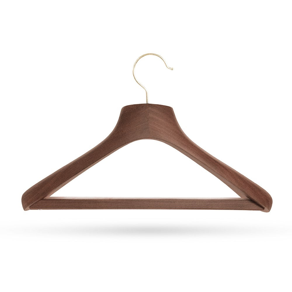 Quality Luxury Curved Wooden Suit Hangers Wide Wood Hanger for Coats and Pants with Velvet Bar Dark Mahogany Finish