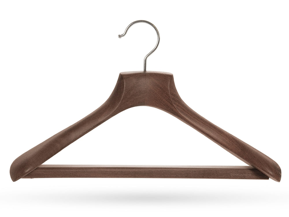 Quality Luxury Curved Wooden Suit Hangers Wide Wood Hanger for Coats and Pants with Velvet Bar Dark Mahogany Finish