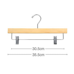 SUNFINE HANGER---Wooden Pants Hangers 10pcs 14inch Wood Skirt Hangers Trousers Bottom Hangers with Adjustable Clips, 360 Swivel Hook, Premium Solid Wood, Natural Wood Hangers Elegant for Closet Organization