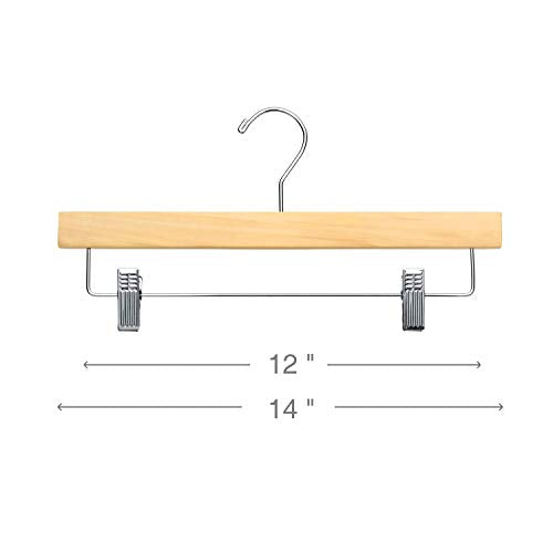 SUNFINE HANGER---Wooden Pants Hangers 10pcs 14inch Wood Skirt Hangers Trousers Bottom Hangers with Adjustable Clips, 360 Swivel Hook, Premium Solid Wood, Natural Wood Hangers Elegant for Closet Organization