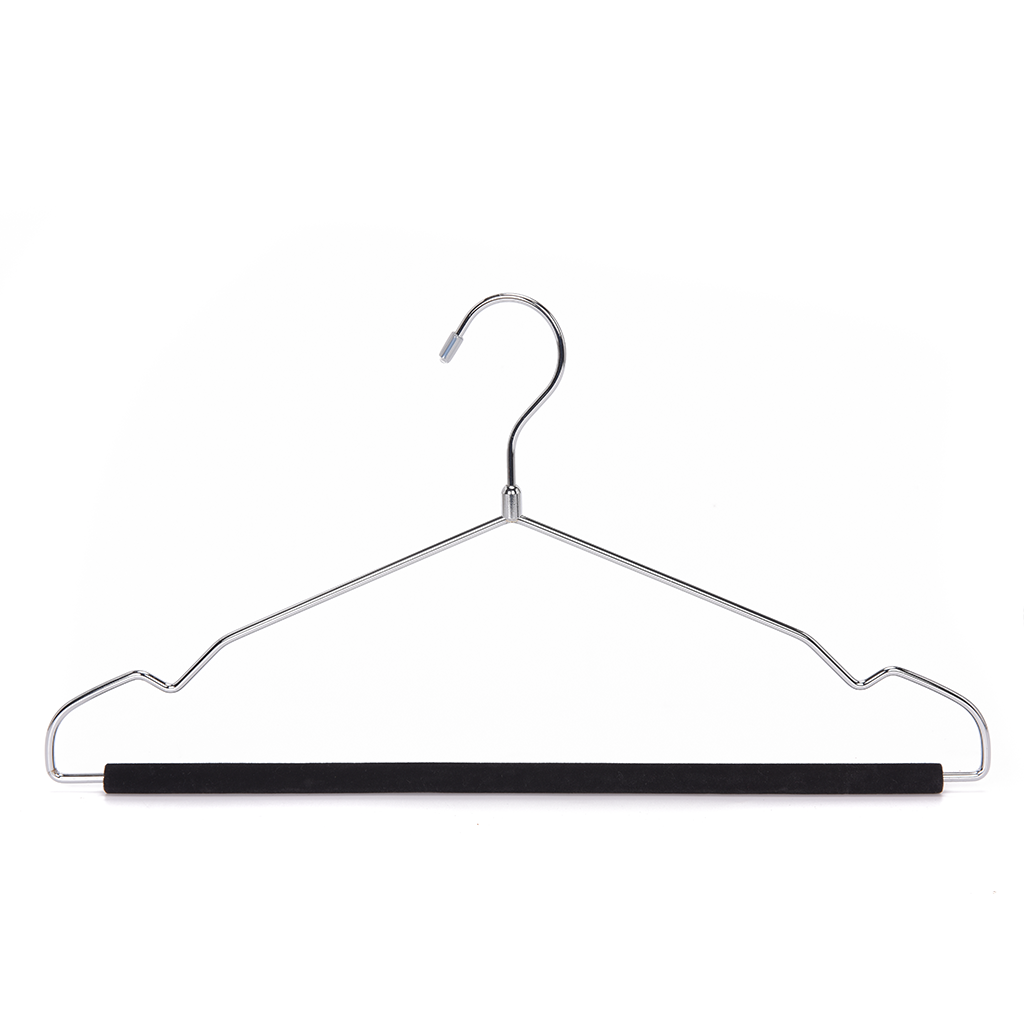 Shiny Chrome Metal Hanger with Flock Pant Bar