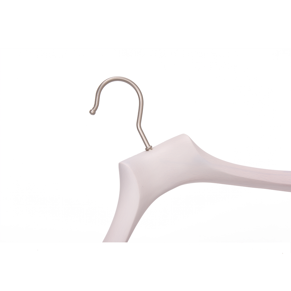 Quality Luxury Curved Wooden Suit Hangers  For Coats And Pants With Velvet Bar Matte White Wash Finish