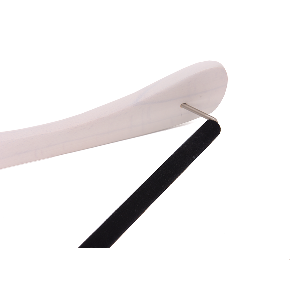 Quality Luxury Curved Wooden Suit Hangers  For Coats And Pants With Velvet Bar Matte White Wash Finish