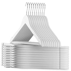 SUNFINE HANGER---High-Grade Wooden Shirt Hangers 20 Pack with Non Slip Pants Bar - Smooth Finish Solid Wood Coat Hanger with 360° Swivel Hook and Precisely Cut Notches for Camisole, Jacket, Pant, Dress Clothes Hangers