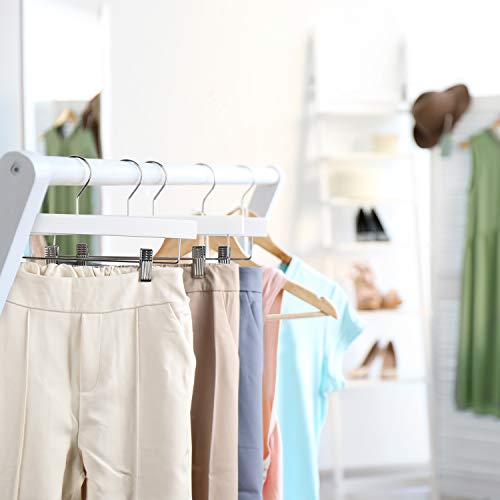 SUNFINE HANGER---Wooden Pants Hangers 10pcs 14inch Wood Skirt Hangers Trousers Bottom Hangers with Adjustable Clips, 360 Swivel Hook, Premium Solid Wood, Natural Wood Hangers Elegant for Closet Organization