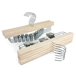 SUNFINE HANGER---Natural Wooden Pants Hangers, High-Grade American Ash Wood Skirt Hanger, Pants Slacks with Metal Anti-Wrinkle Rubber Clips, 10pcs Pack-CTS02