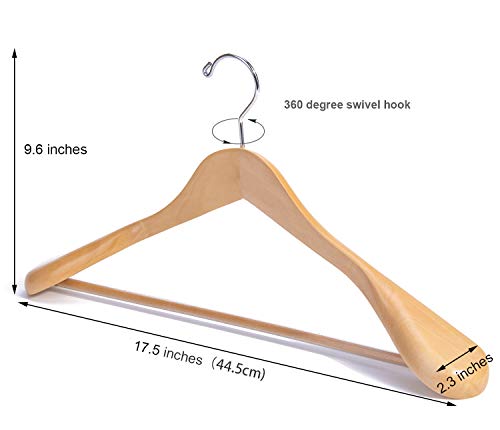 SUNFINE HANGER---Nature Smile Luxury Natural Wooden Suit Hangers - 6 Pack - Wood Coat Hangers,Jacket Outerwear Shirt Hangers,Glossy Finish with Extra-Wide Shoulder, 360 Degree Swivel Hooks & Anti-Slip Bar with Screw