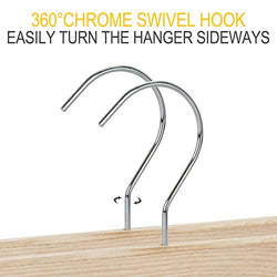 SUNFINE HANGER---Natural Wooden Pants Hangers, High-Grade American Ash Wood Skirt Hanger, Pants Slacks with Metal Anti-Wrinkle Rubber Clips, 10pcs Pack-CTS02