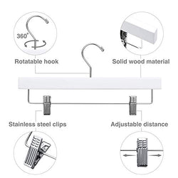 SUNFINE HANGER---Wooden Pants Hangers 10pcs 14inch Wood Skirt Hangers Trousers Bottom Hangers with Adjustable Clips, 360 Swivel Hook, Premium Solid Wood, Natural Wood Hangers Elegant for Closet Organization