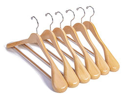 SUNFINE HANGER---Nature Smile Luxury Natural Wooden Suit Hangers - 6 Pack - Wood Coat Hangers,Jacket Outerwear Shirt Hangers,Glossy Finish with Extra-Wide Shoulder, 360 Degree Swivel Hooks & Anti-Slip Bar with Screw