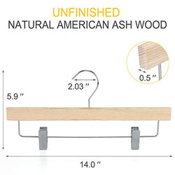 SUNFINE HANGER---Natural Wooden Pants Hangers, High-Grade American Ash Wood Skirt Hanger, Pants Slacks with Metal Anti-Wrinkle Rubber Clips, 10pcs Pack-CTS02