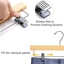 SUNFINE HANGER---Wooden Pants Hangers 10pcs 14inch Wood Skirt Hangers Trousers Bottom Hangers with Adjustable Clips, 360 Swivel Hook, Premium Solid Wood, Natural Wood Hangers Elegant for Closet Organization