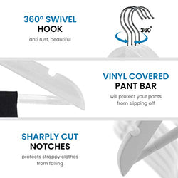 SUNFINE HANGER---High-Grade Wooden Shirt Hangers 20 Pack with Non Slip Pants Bar - Smooth Finish Solid Wood Coat Hanger with 360° Swivel Hook and Precisely Cut Notches for Camisole, Jacket, Pant, Dress Clothes Hangers