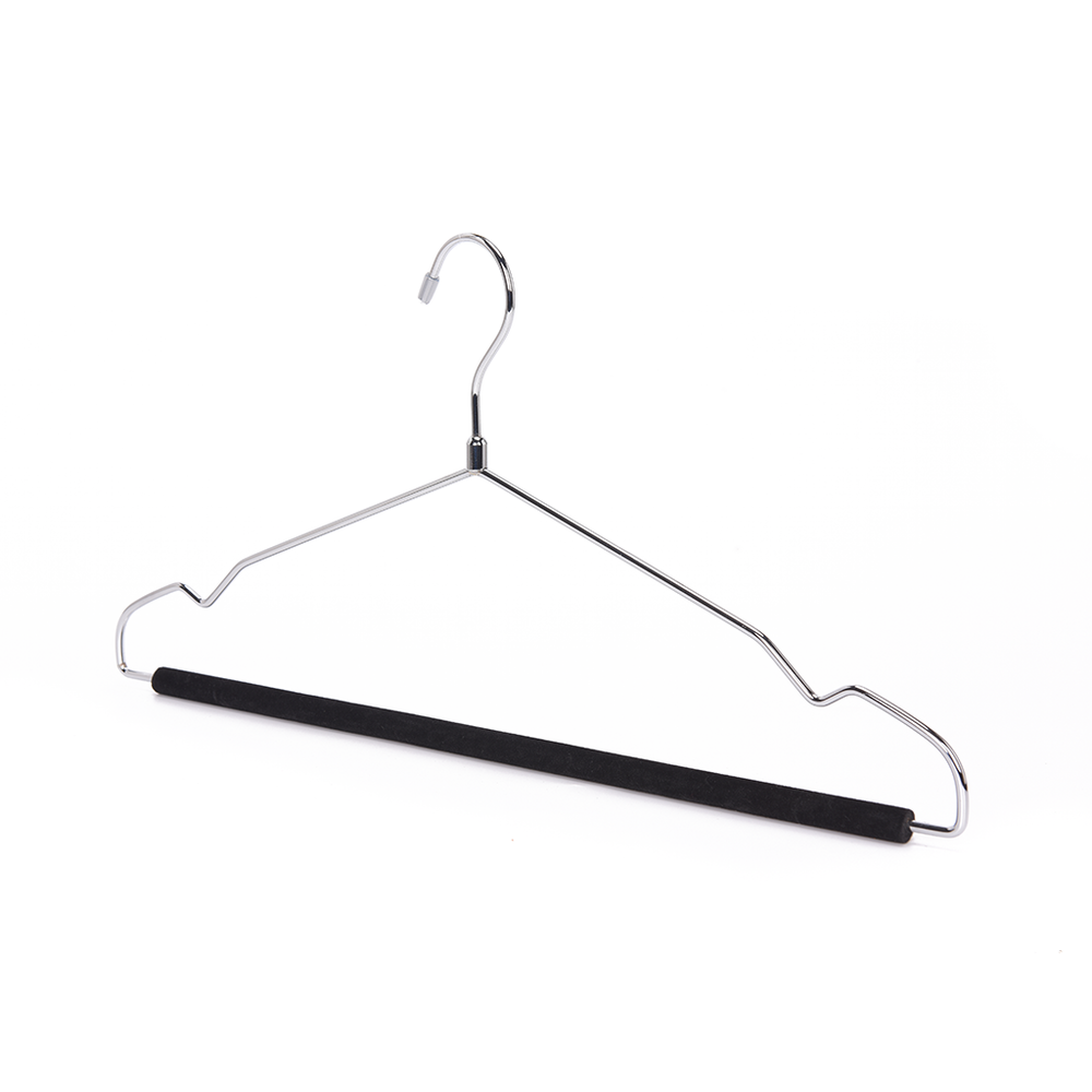 Shiny Chrome Metal Hanger with Flock Pant Bar