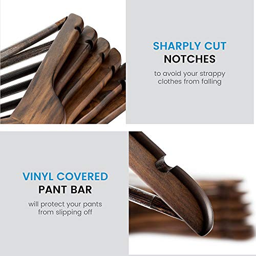 SUNFINE HANGER---High-Grade Wooden Shirt Hangers 20 Pack with Non Slip Pants Bar - Smooth Finish Solid Wood Coat Hanger with 360° Swivel Hook and Precisely Cut Notches for Camisole, Jacket, Pant, Dress Clothes Hangers