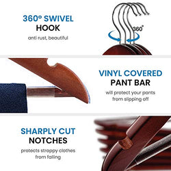 SUNFINE HANGER---High-Grade Wooden Shirt Hangers 20 Pack with Non Slip Pants Bar - Smooth Finish Solid Wood Coat Hanger with 360° Swivel Hook and Precisely Cut Notches for Camisole, Jacket, Pant, Dress Clothes Hangers
