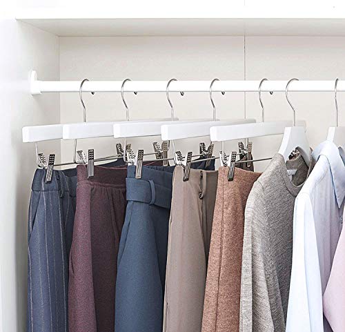 SUNFINE HANGER---Wooden Pants Hangers 10pcs 14inch Wood Skirt Hangers Trousers Bottom Hangers with Adjustable Clips, 360 Swivel Hook, Premium Solid Wood, Natural Wood Hangers Elegant for Closet Organization