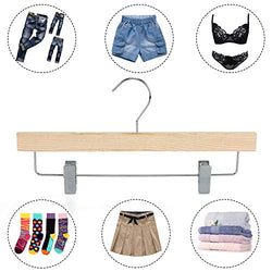SUNFINE HANGER---Natural Wooden Pants Hangers, High-Grade American Ash Wood Skirt Hanger, Pants Slacks with Metal Anti-Wrinkle Rubber Clips, 10pcs Pack-CTS02