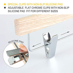 SUNFINE HANGER---Natural Wooden Pants Hangers, High-Grade American Ash Wood Skirt Hanger, Pants Slacks with Metal Anti-Wrinkle Rubber Clips, 10pcs Pack-CTS02