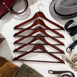 SUNFINE HANGER---High-Grade Wooden Shirt Hangers 20 Pack with Non Slip Pants Bar - Smooth Finish Solid Wood Coat Hanger with 360° Swivel Hook and Precisely Cut Notches for Camisole, Jacket, Pant, Dress Clothes Hangers