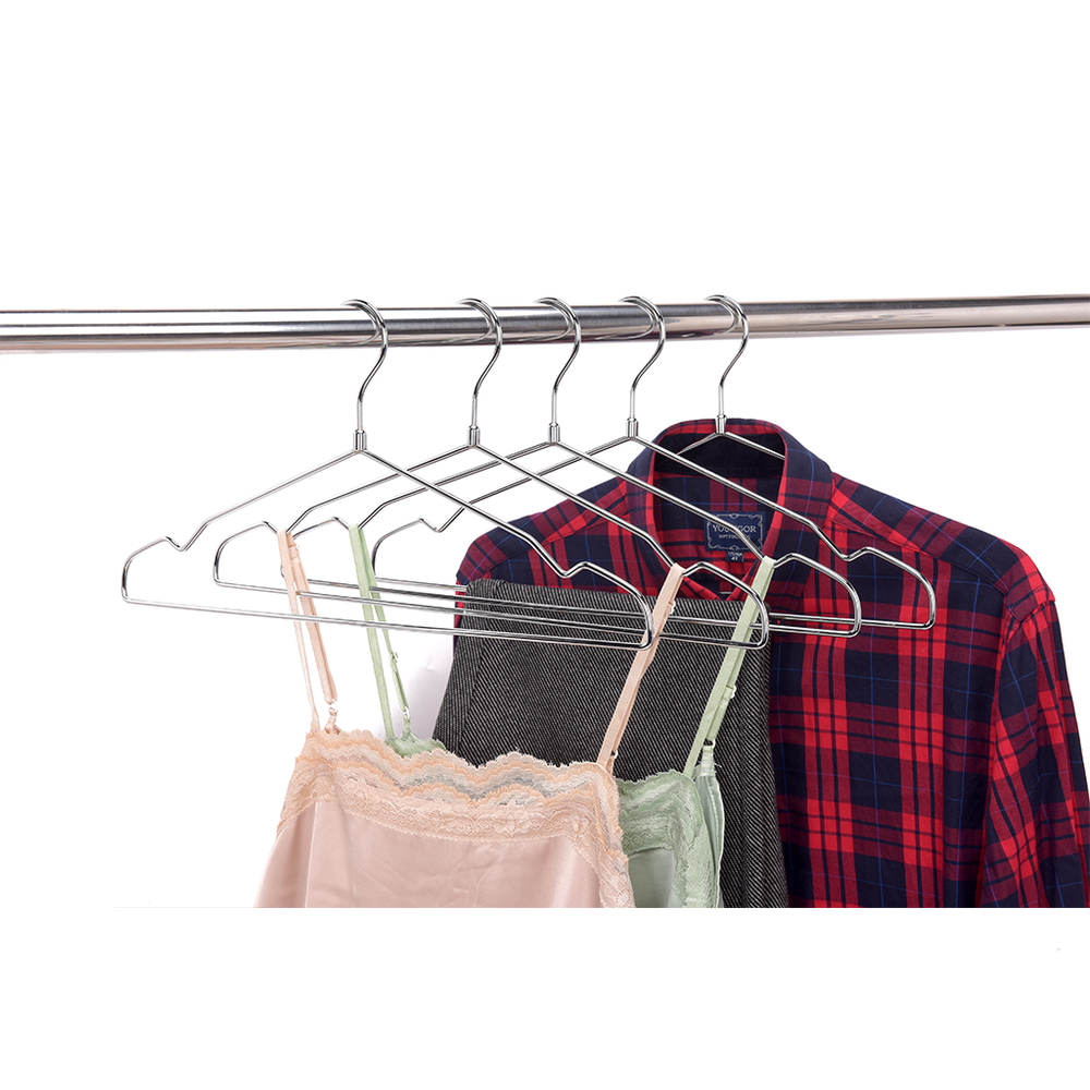 Shiny Chrome Metal Hanger with Flock Pant Bar