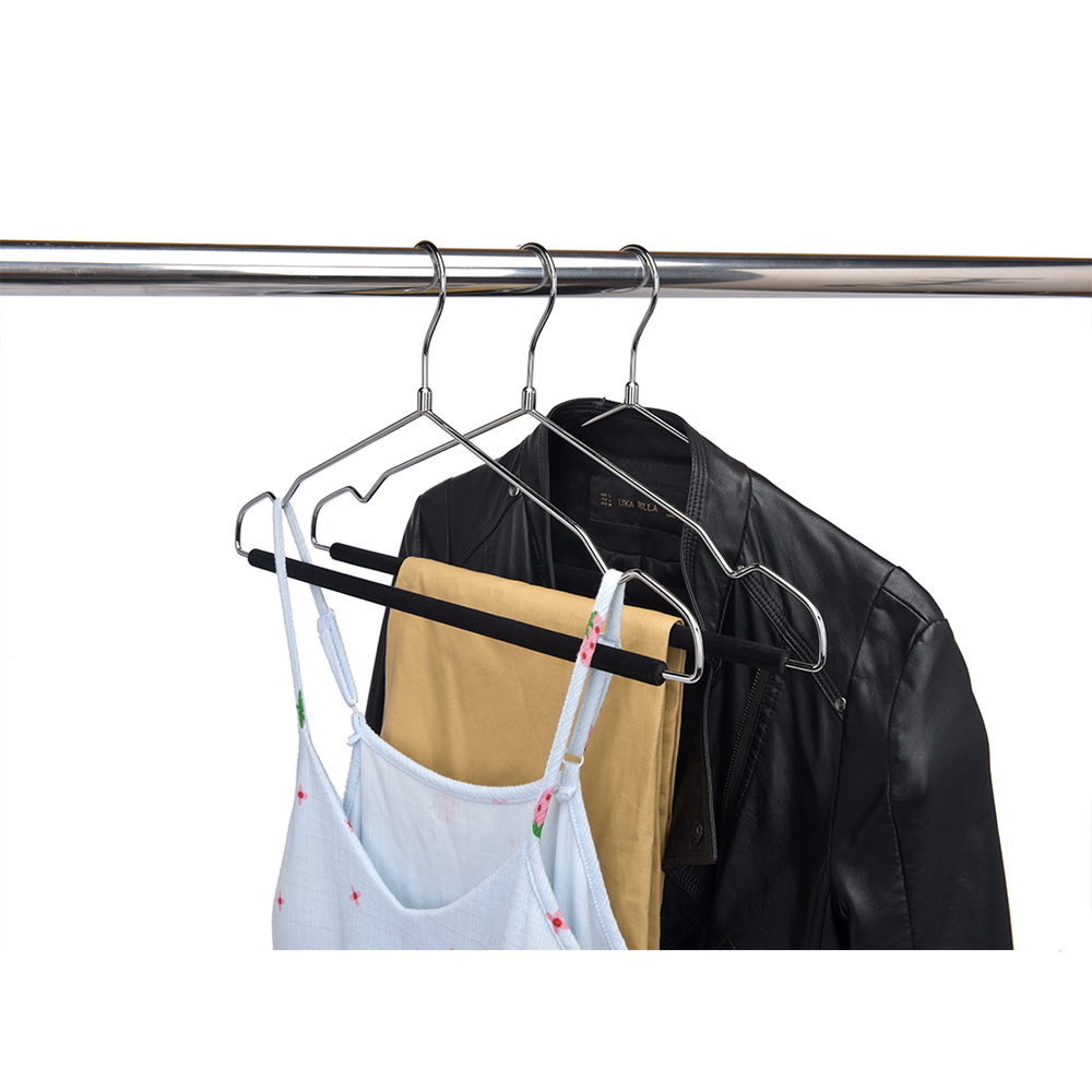 Shiny Chrome Metal Hanger with Flock Pant Bar