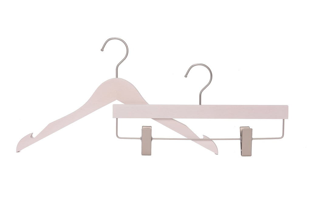 High-Grade Beech Wood Shirt Hanger Matte White Wash Finish