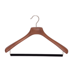Quality Luxury Curved Wooden Suit Hangers  For Coats And Pants With Velvet Bar Matte Walnut Finish