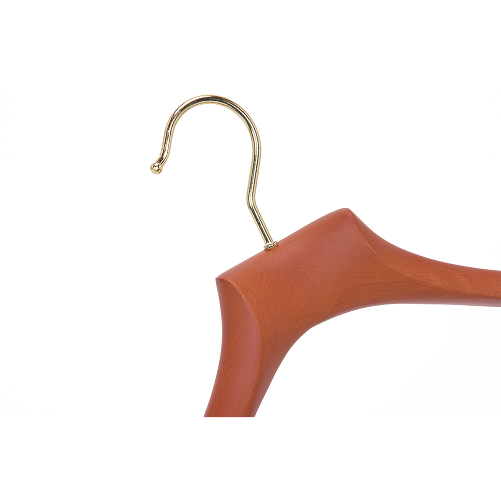 Quality Luxury Curved Wooden Suit Hangers  For Coats And Pants With Velvet Bar Matte Butter Scotch Finish