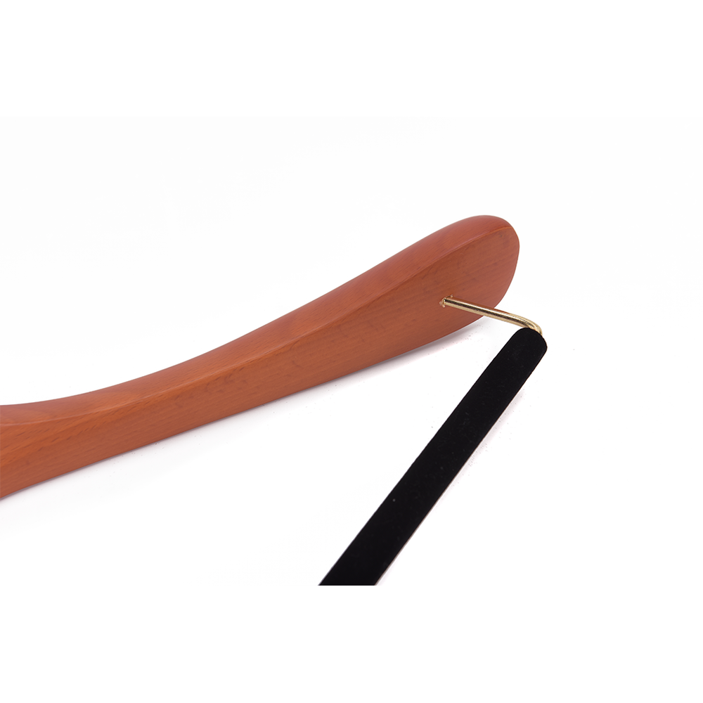 Quality Luxury Curved Wooden Suit Hangers  For Coats And Pants With Velvet Bar Matte Butter Scotch Finish