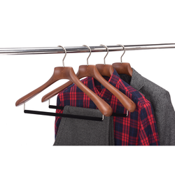 Quality Luxury Curved Wooden Suit Hangers  For Coats And Pants With Velvet Bar Matte Walnut Finish