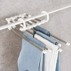 Multi-functional 5 in 1 Trouser Storage Rack Adjustable Pants Tie Storage Shelf Closet Organizer Stainless Steel Clothes Hanger